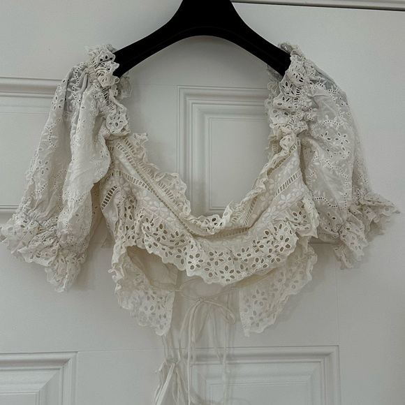 For Love & Lemons Anabelle Eyelet Crop Top White - Picture 4 of 5
